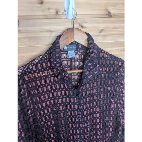 Damee Jacket Womens Medium Pink Black Open Knit Lightweight Career - Picture 2 of 9